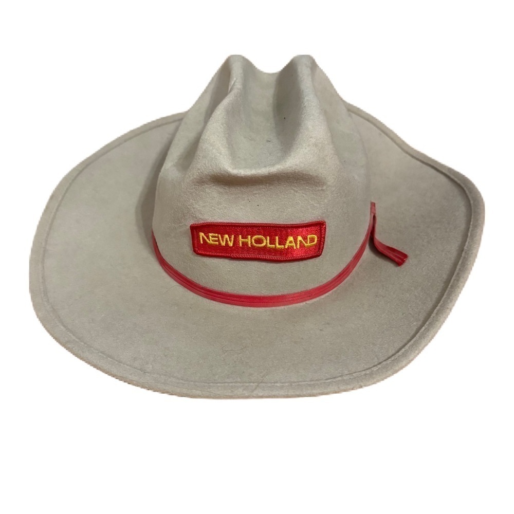 Rare Cowboy Hat Western Sperry New Holland Farm Equipment Medium USA Gray Red
